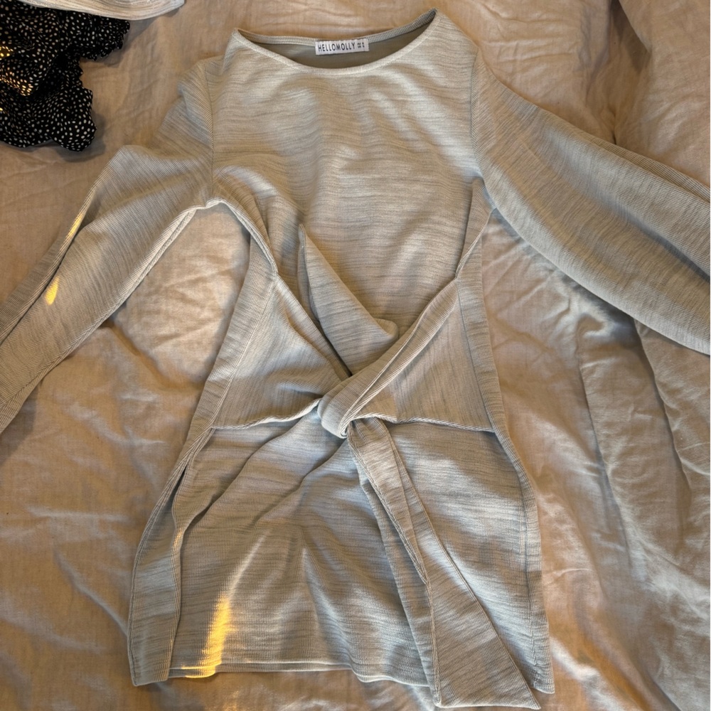 White long sleeve hello Molly dress with tie in front